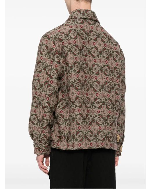 Uma Wang Brown Jacquard-Pattern Shirt Jacket for men