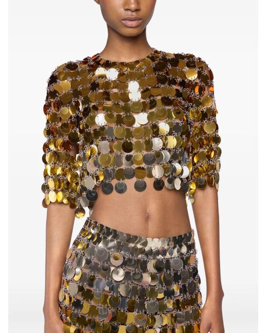 Rabanne Metallic Cropped-Top mit Kettengeflecht