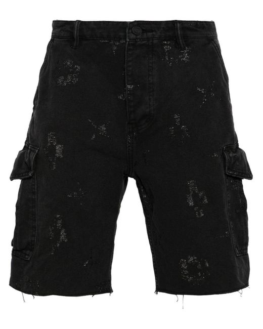 Purple Brand Black Appliqué-detail Cargo Shorts for men