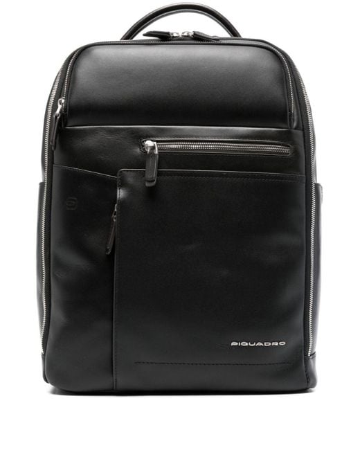 Piquadro Black Cary Logo-lettering Leather Backpack for men