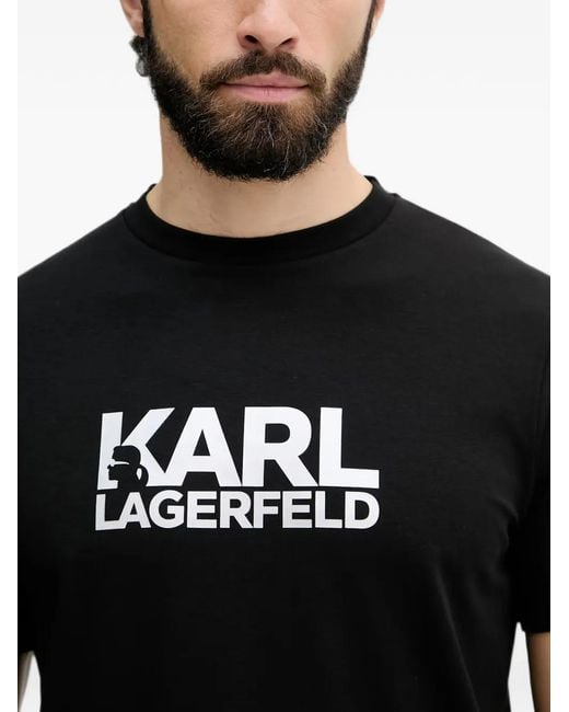 Karl Lagerfeld Black Logo-Print Cotton T-Shirt for men