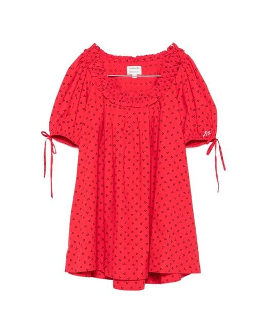 Damson Madder Red Jemima Ruffled Cherry-Print Mini Dress