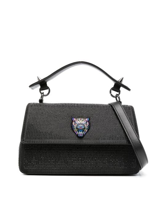 Philipp Plein Black Tiger-head Crystal Embellished Tote Bag