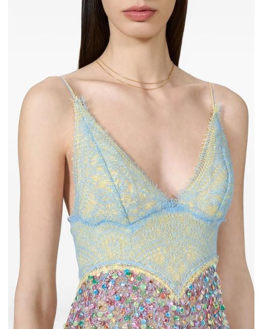 Costarellos White Alessia Chantilly Lace Sequined Midi Dress