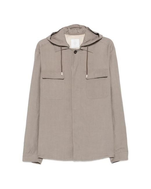 Eleventy Gray Hooded Flap-Pocket Jacket for men
