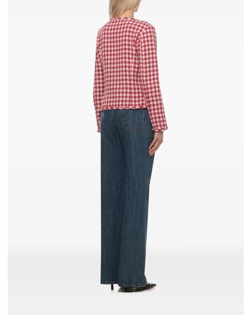 Emme Red Fringed-Trim Cropped Tweed Jacket