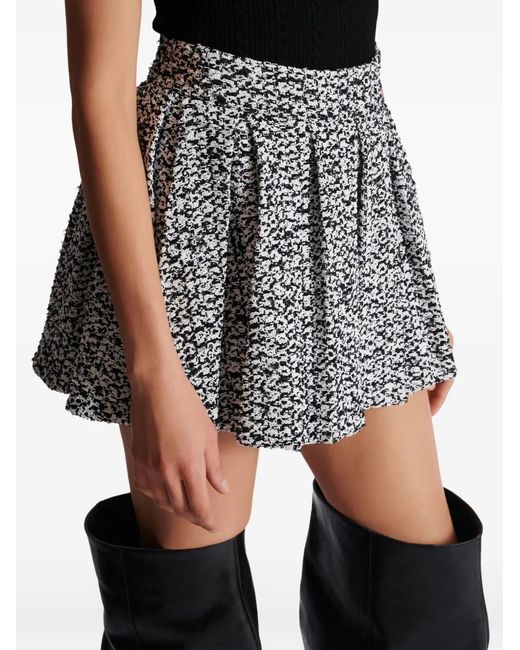 Balmain Gray High-Waisted Tweed Pleated Mini Skirt