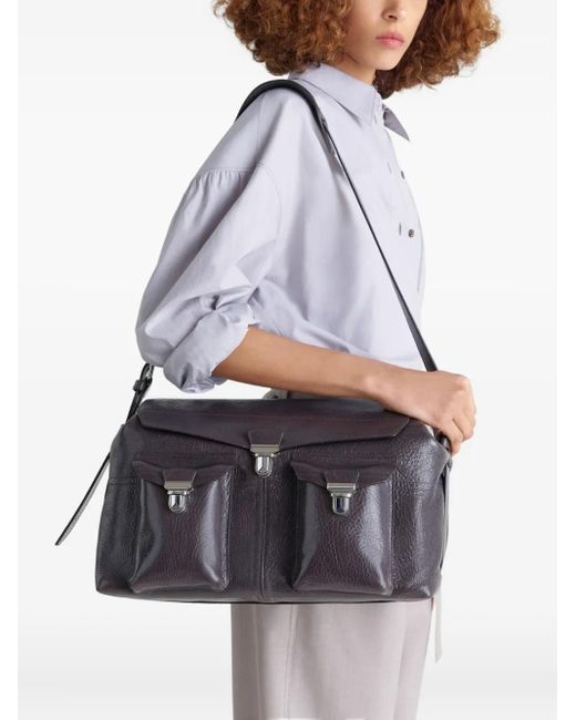 Lemaire Black Week-End Gear Leather Shoulder Bag