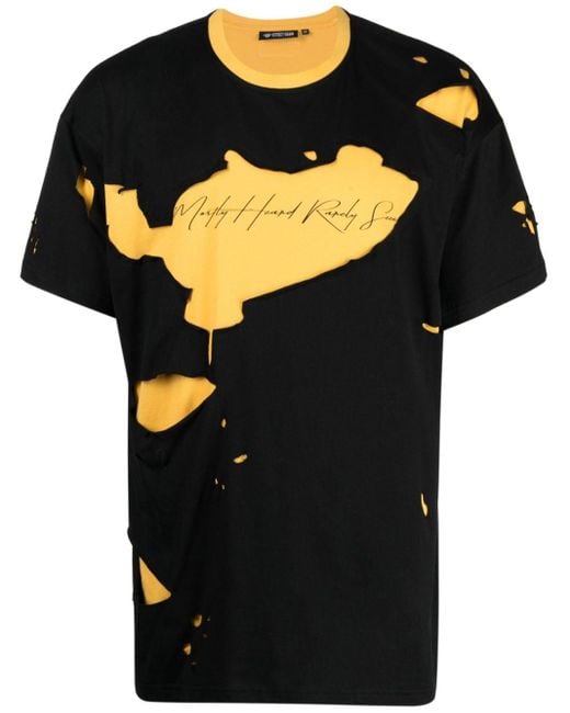 Mostly Heard Rarely Seen Black Ripped Logo-print Cotton T-shirt for men