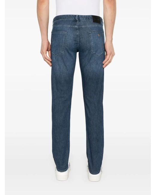 Emporio Armani Blue Slim Fit Logo Patch Jeans for men