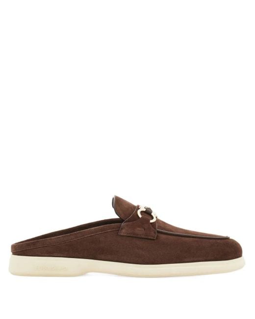 Ferragamo Brown Gancini Buckle Loafers for men
