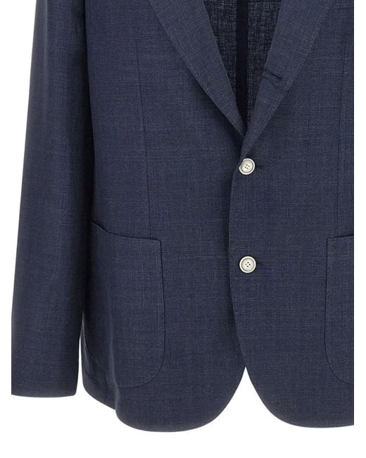 Barba Napoli Blue Peak-Lapel Patch-Pocket Blazer for men