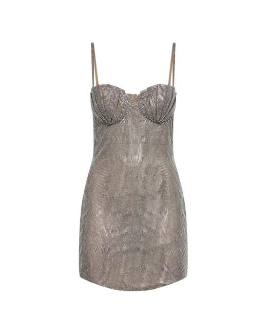 GIUSEPPE DI MORABITO Gray Crystal-Embellished Sweetheart-Neck Mini Dress