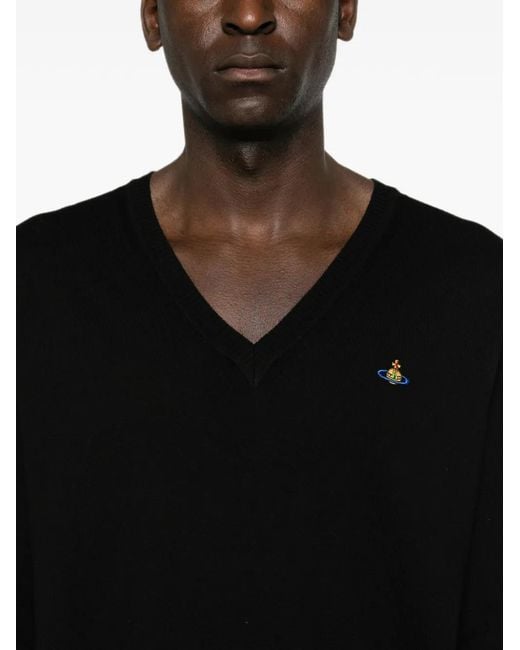 Vivienne Westwood Black Mark Orb-Embroidered V-Neck Sweater for men