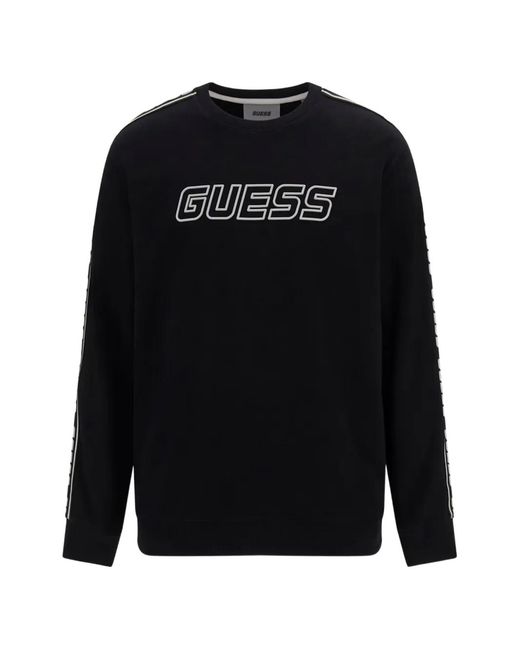 Guess Black Logo-Print Tape-Detail Sweatshirt for men