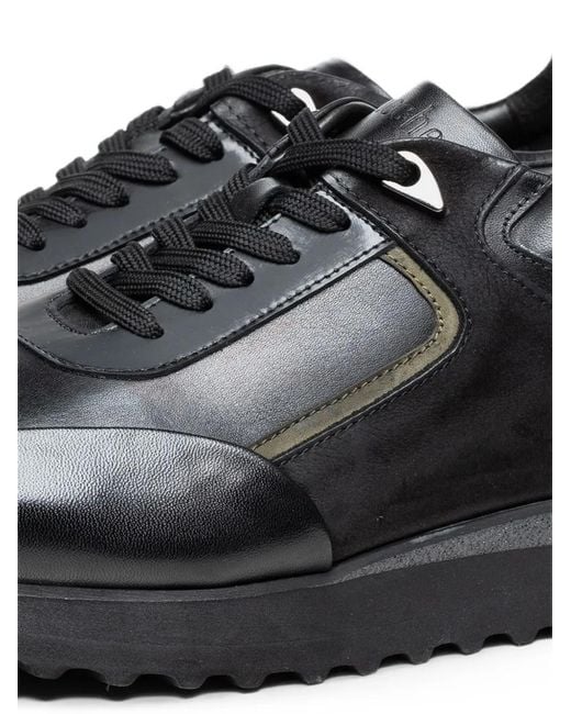 Poche Paris Black Panelled Lace-Up Sneakers for men