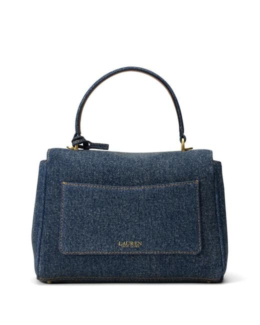 Ralph Lauren Blue Small Farrah Leather-Trim Denim Tote Bag