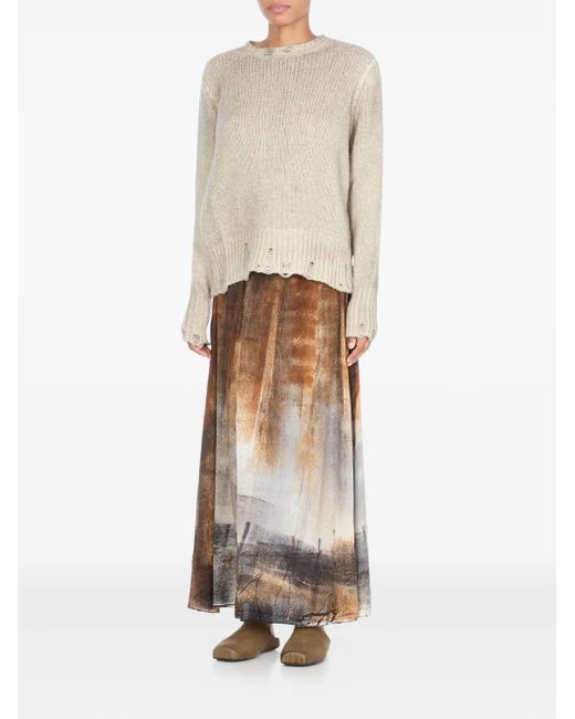 Avant Toi Natural Frayed Crew-Neck Sweater