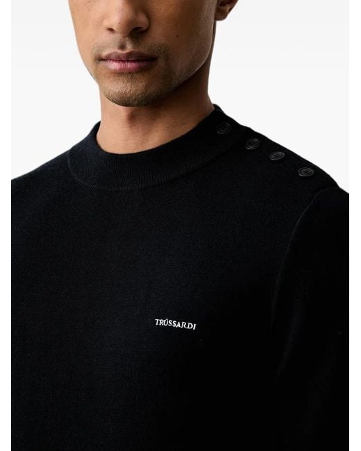 Trussardi Black Logo-Embroidered Sweater for men