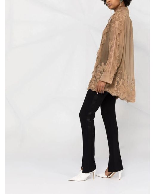 Valentino Garavani Natural Beige Silk Ruffle-trim Silk Blouse