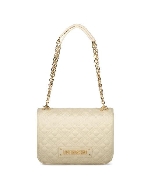 Love Moschino Natural Logo-Detail Quilted Chain-Strap Handbag