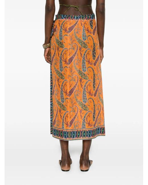 Etro Orange Paisley-Print Skirt