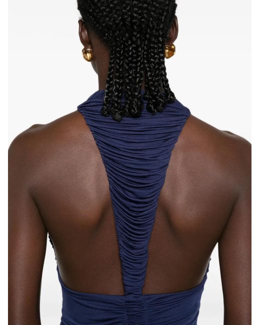 Christopher Esber Blue Orion Ruched V-Neck Maxi Dress