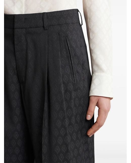 Etro Black Patterned-Jacquard Wool Trousers