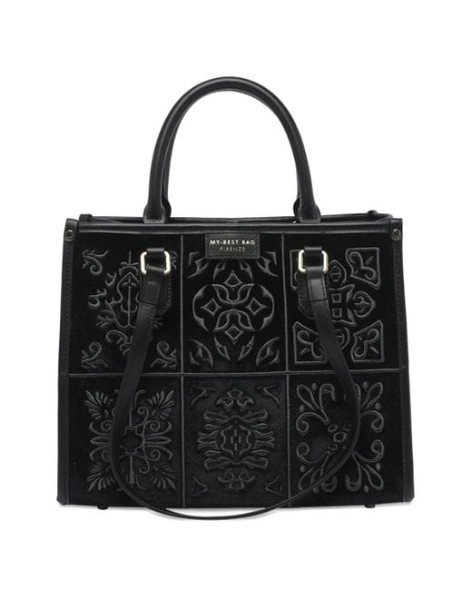 MY BEST BAG Black Embossed Panelled Tote Bag