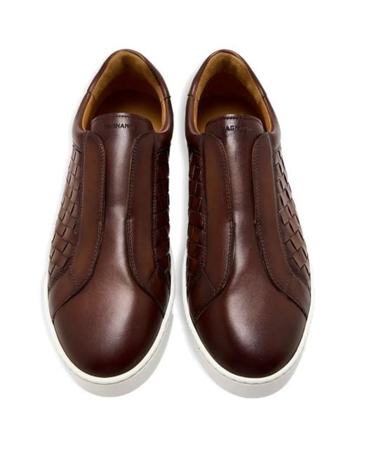 Magnanni Shoes Brown Woven Leather Slip-On Sneakers for men