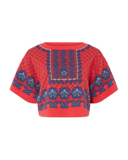 Temperley London Red Grid-Pattern T-Shirt