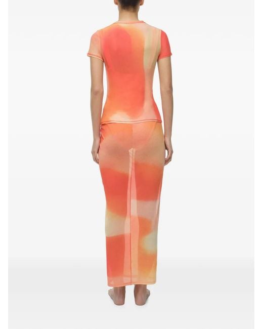 Jonathan Simkhai Red Kensingten Ruched Mesh Maxi Skirt