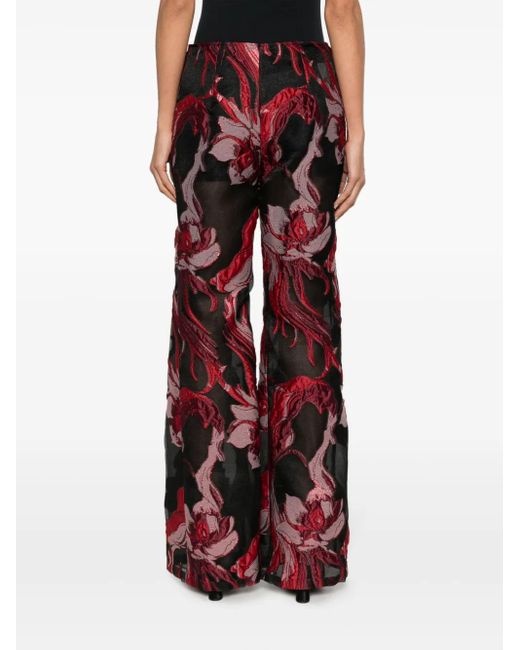 Alberta Ferretti Red Floral-Appliqué Straight-Leg Trousers