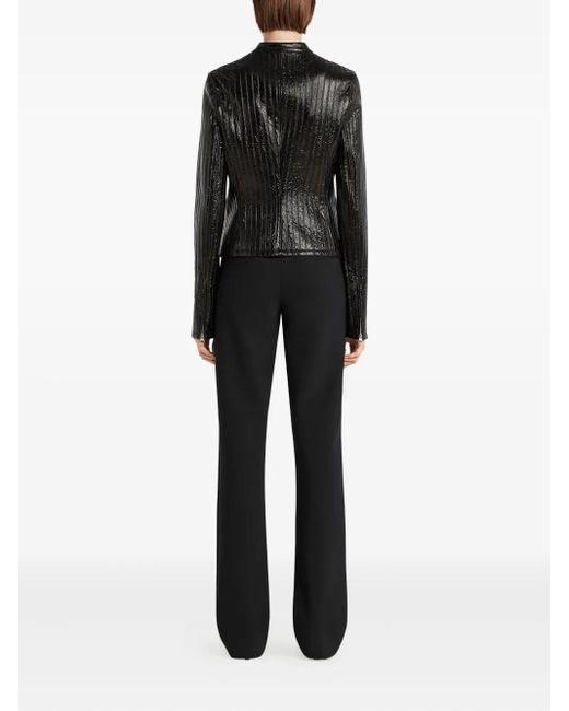 Courreges Black Lederjacke Mit Gerippten Einsätzen