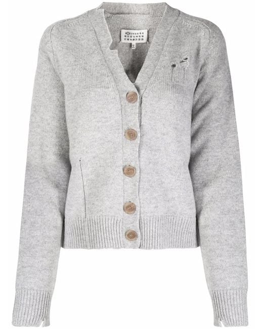 Maison Margiela Gray Distressed Button-Down Cardigan