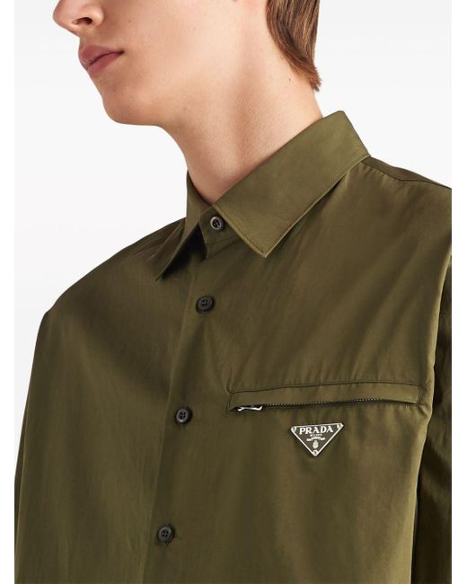 Camicia con placca logo di Prada in Green da Uomo