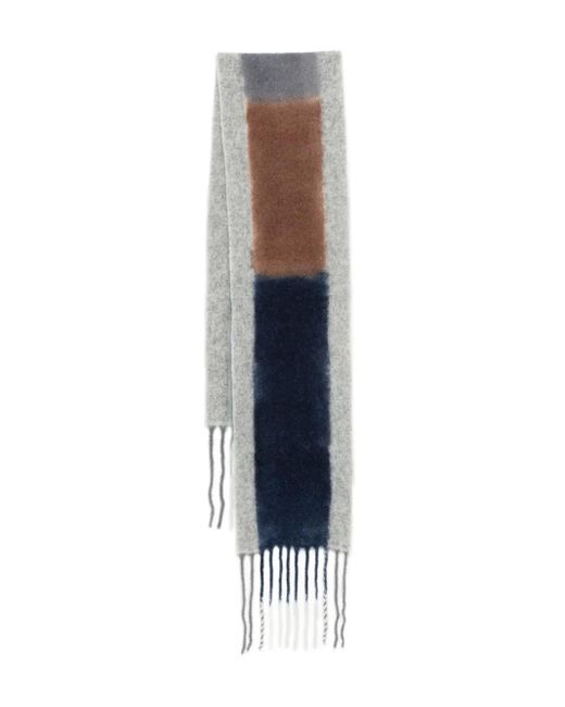 Altea Blue Block-Colour Fringed Scarf for men