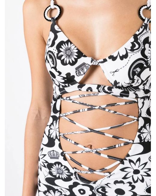 Amir Slama White Floral-Print Cut-Out Dress