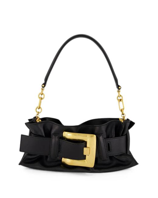 Balmain Black Mini Anthem Buckled Leather Shoulder Bag