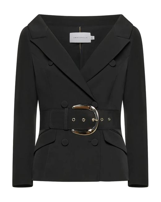 SIMONA CORSELLINI Black Belted Double-Breasted Jacket