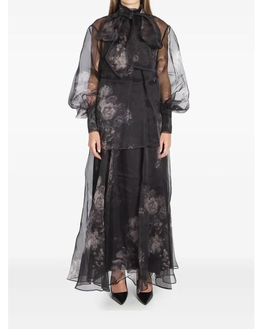 Zimmermann Black Floral Hypnotic Maxi Skirt