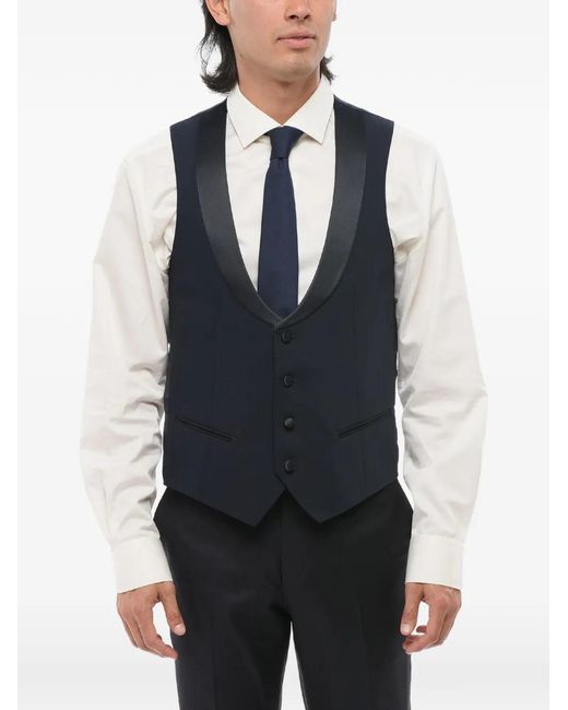 Corneliani Blue Satin-Detail Shawl-Lapel Waistcoat for men