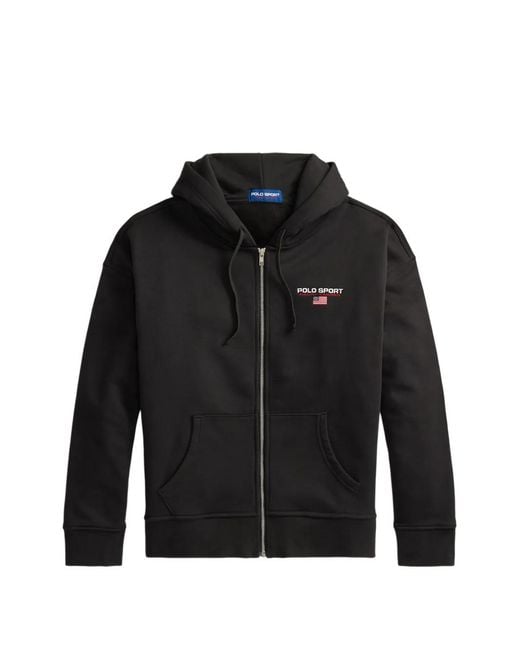 Polo Ralph Lauren Black Polo Sport Logo-Embroidered Hoodie for men