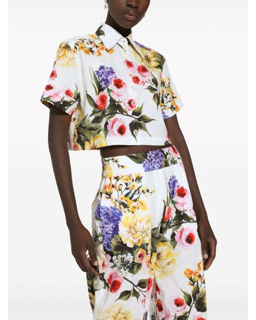 Chemise crop à fleurs Dolce & Gabbana en coloris White