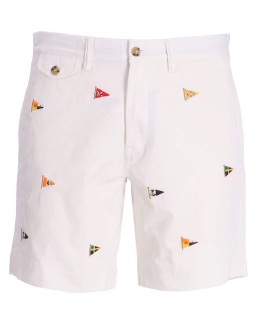 Polo Ralph Lauren White Flag-embroidered Twill Bermuda Shorts for men