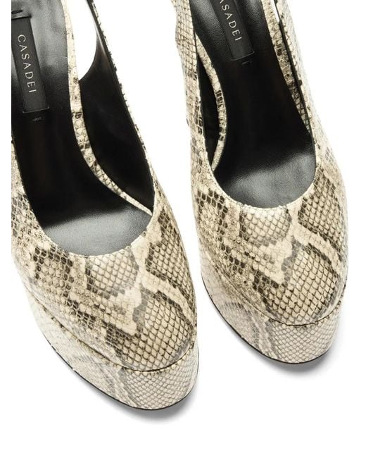 Casadei White Patty Python-Print Platform Pumps