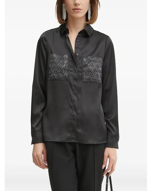 Guess Gray Embellished-Pocket Shirt