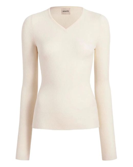 Khaite White V-Neck Sweater