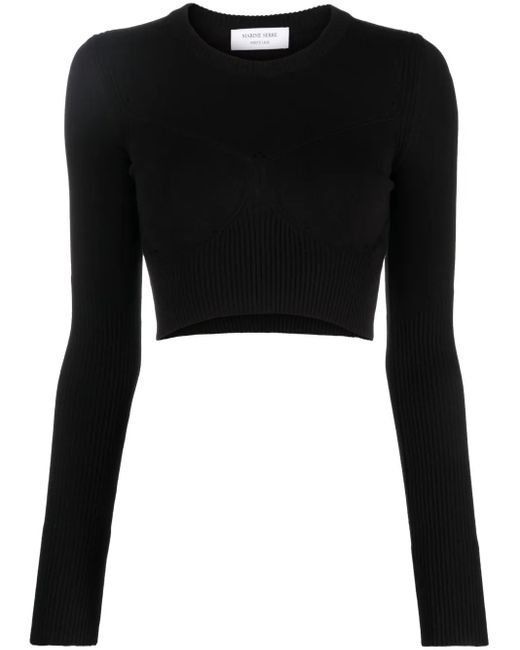 MARINE SERRE クロップド ニットトップ Black