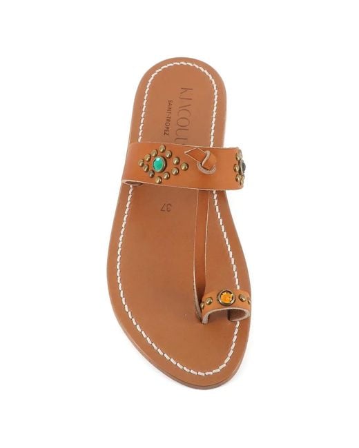 K. Jacques Brown Embellished Toe-Strap Sandals
